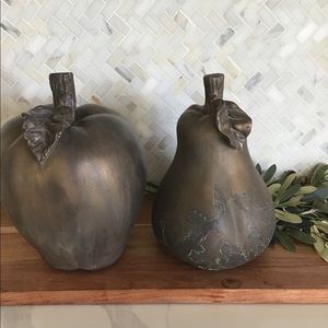 Two Decorative Brown Distressed Apple/Pear Fruits